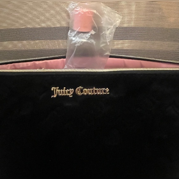 Juicy Couture Velour Black Embossed Cosmetic Bag Large New With Tags - Picture 7 of 8